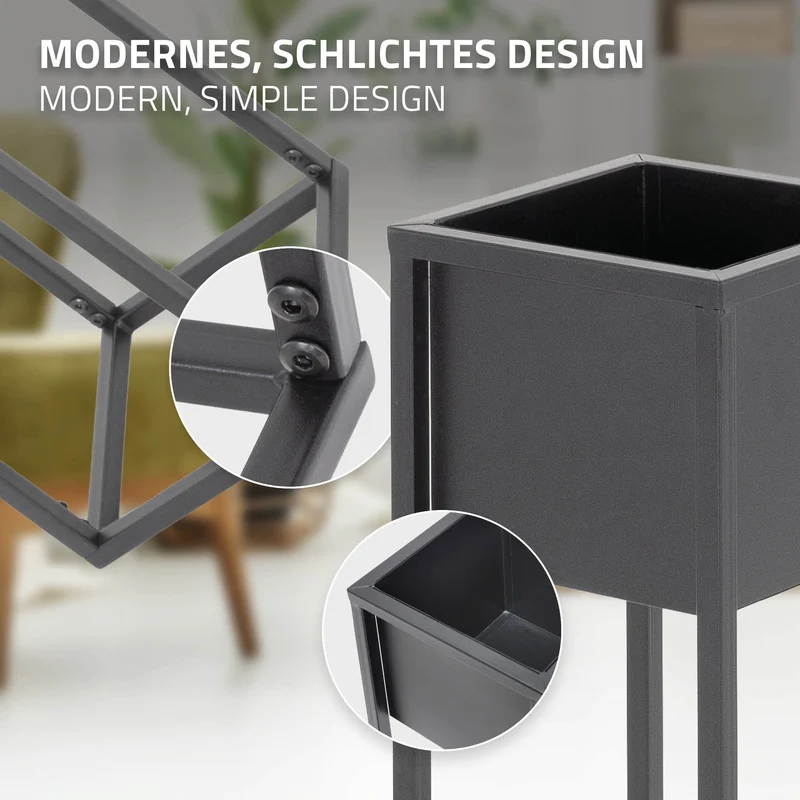 Blumenständer 2er Set mit herausnehmbarem Blumentop eckig Schwarz aus Metall ML-Design