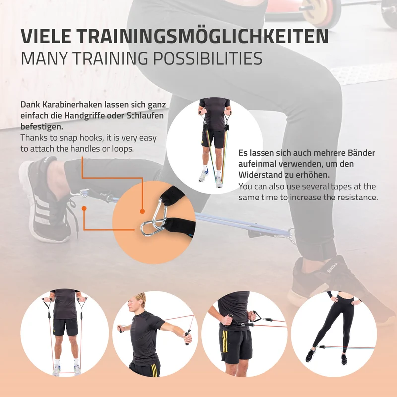 Widerstandsbänder 5er Set mit Türanker und Handgriffen inkl. Tragebeutel Pure2Improve