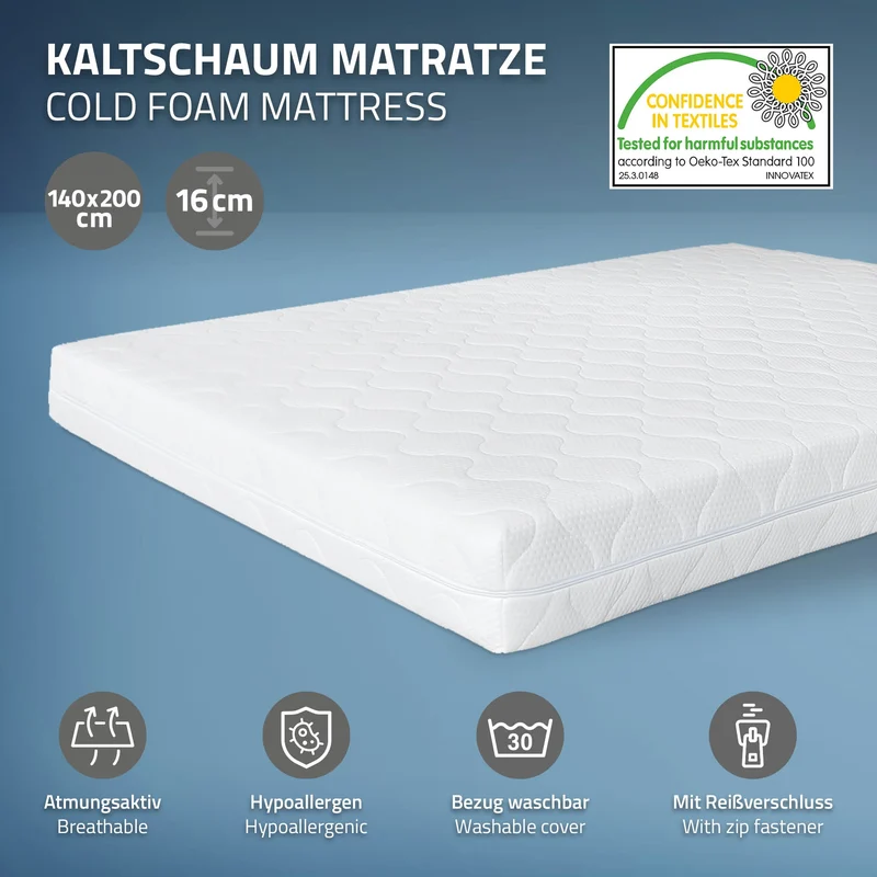 Metallbett 140x200 cm Schwarz mit Lattenrost und Matratze ML-Design