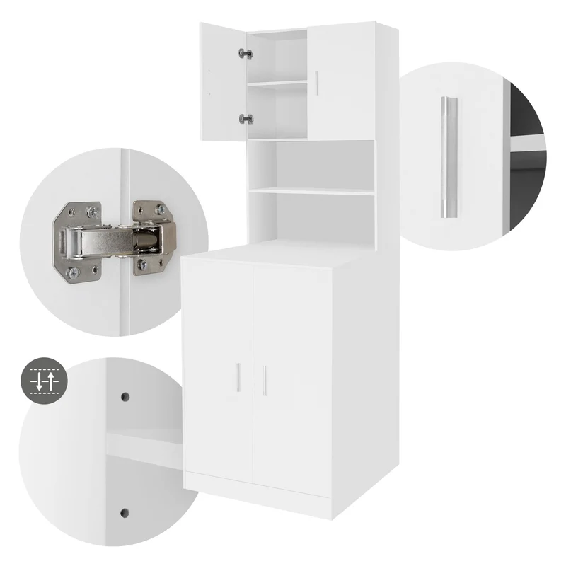 Waschmaschinenschrank Waschmaschinen Regal 70,5x190,5x70 cm mit 4 Türen und 2 Ablagen in Weiß ML-Design