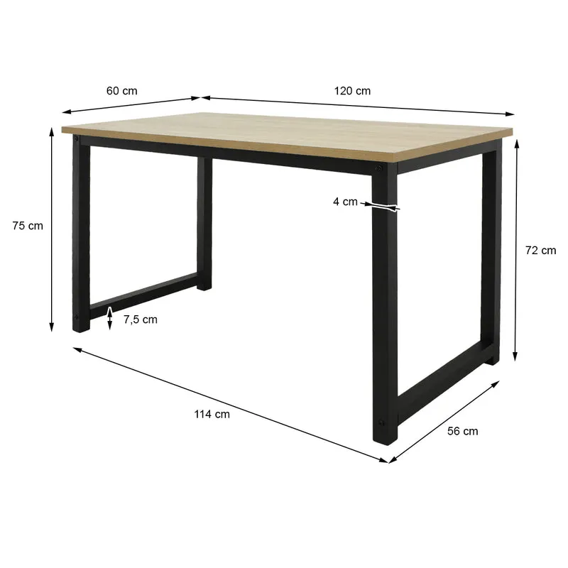 Schreibtisch 120x60x75 cm eiche/Schwarz aus MDF und Metall ML-Design