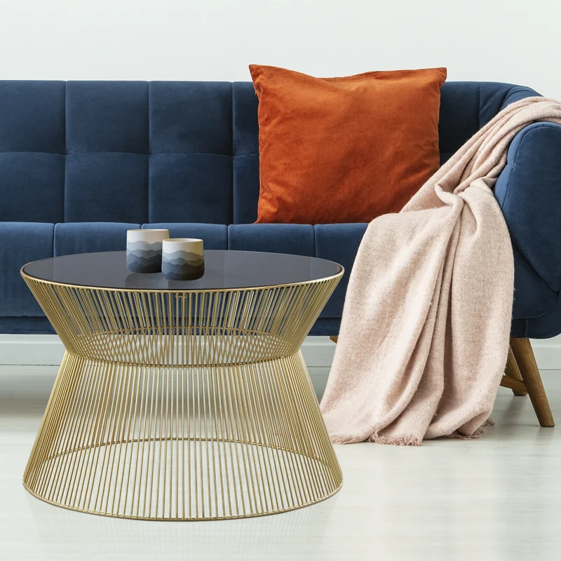 Couchtisch 2er Set Kegelförmig Gold/Schwarz aus Eisen und Glas WOMO-Design