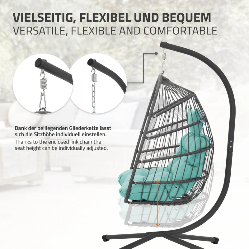 Hängesessel 100x105x195 cm Türkisgrün aus Polyester mit Gestell und Kissen ML-Design