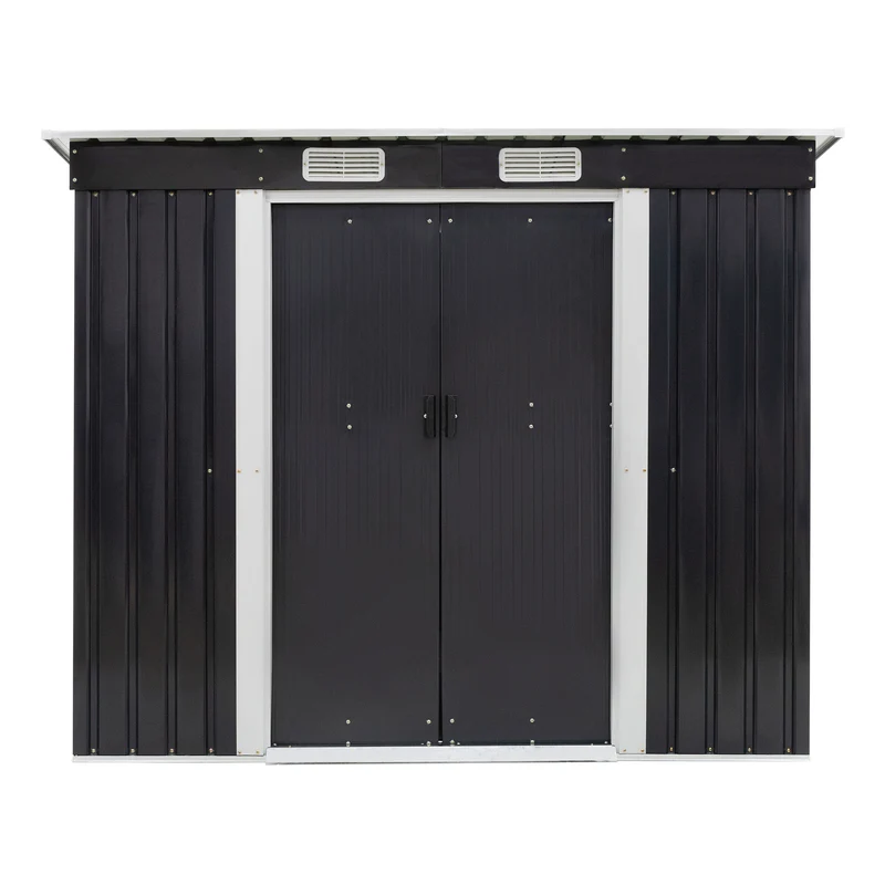 Gerätehaus mit Pultdach & Fundament 217x173x132 cm Schwarz aus Stahlblech ML-Design