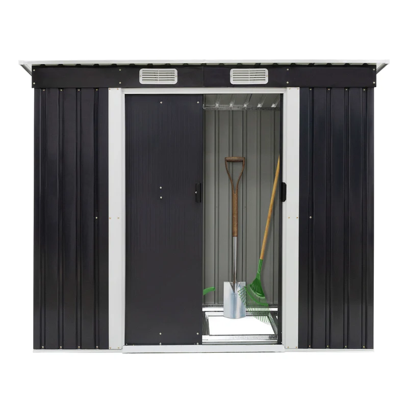 Gerätehaus mit Pultdach & Fundament 217x173x132 cm Schwarz aus Stahlblech ML-Design