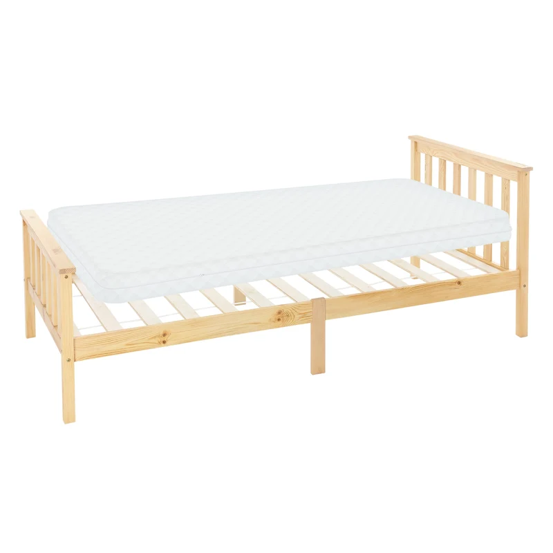 Bettgestell Einzelbett 90x200cm aus Kiefernholz in Natur mit Lattenrost & Matratze H-10cm ML-Design