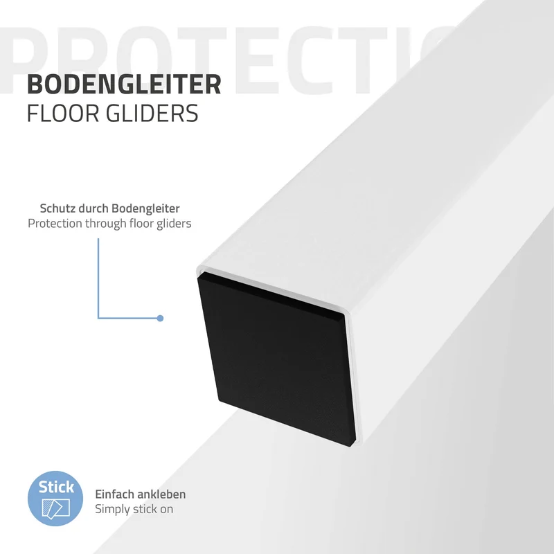 4er Set Tischbeine schräg 72 cm Weiß glänzend aus pulverbeschichtetem Stahl eckig Profil 4x4 cm I-Form 96° Neigung ML-Design