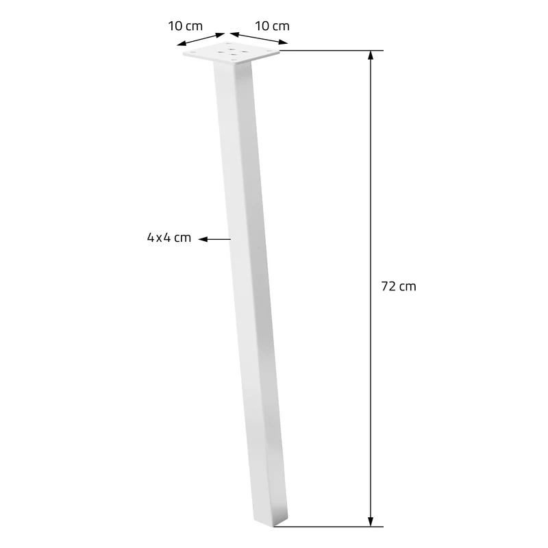 4er Set Tischbeine schräg 72 cm Weiß glänzend aus pulverbeschichtetem Stahl eckig Profil 4x4 cm I-Form 96° Neigung ML-Design