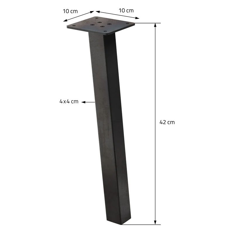 4er Set Tischbeine schräg 42 cm Optik Industrial aus pulverbeschichtetem Stahl Profil 4x4cm I-Form 96° Neigung ML-Design