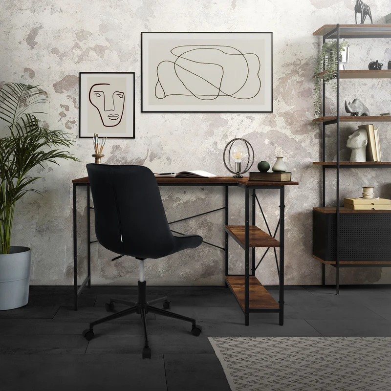 B-Ware Schreibtisch L-Form beidseitig montierbar 120x89x75 cm Dunkelbraun mit Regal ML-Design