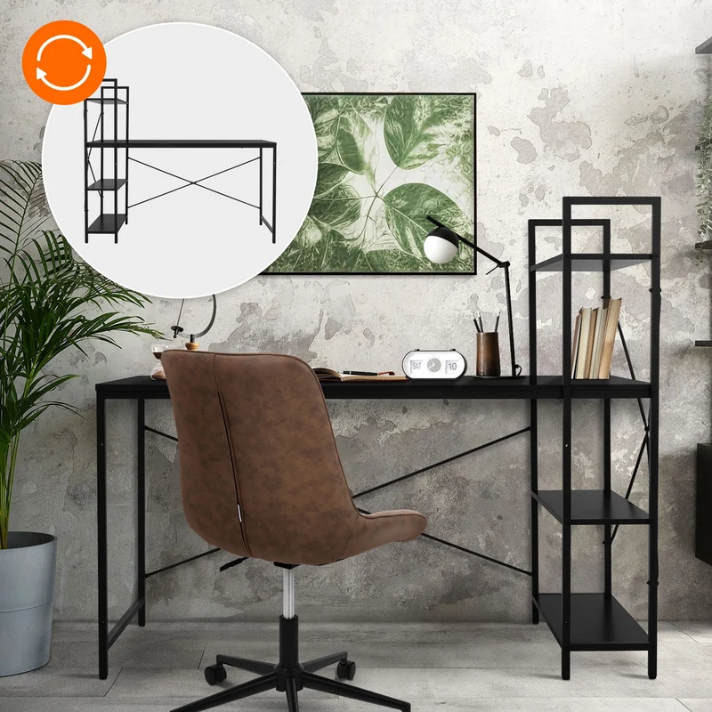 B-Ware Schreibtisch mit integriertem Regal 140x60x121,5 cm Schwarz ML-Design