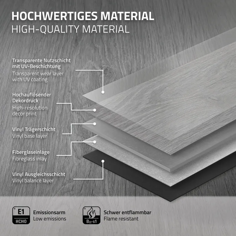 3er Set PVC Vinylboden Bodenbelag 7 Dielen 4,2mm für 1,54m² mit Klick-System Eiche Windswell Hickory ML-Design