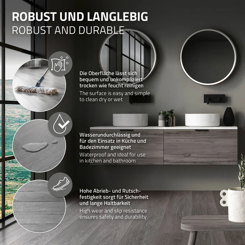 2er Set PVC Vinylboden Bodenbelag 7 Dielen 4,2mm für 1,54m² mit Klick-System Eiche Windswell Hickory ML-Design