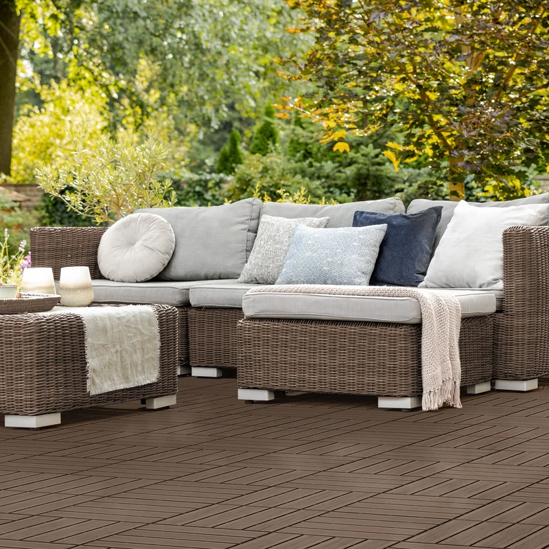Terrassenfliesen 30x30 cm 11er Set für 1m² Dunkelbraun aus WPC