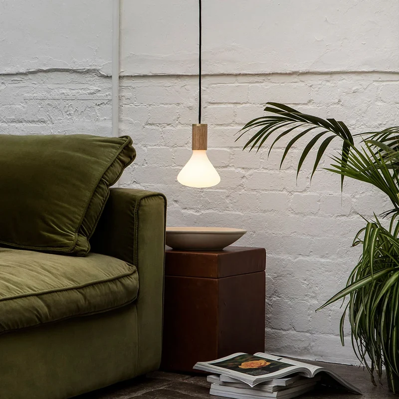 B-Ware Tala Pendelleuchte Hängelampe Wohnzimmerlampe Eiche Messing E27 Natur 300cm