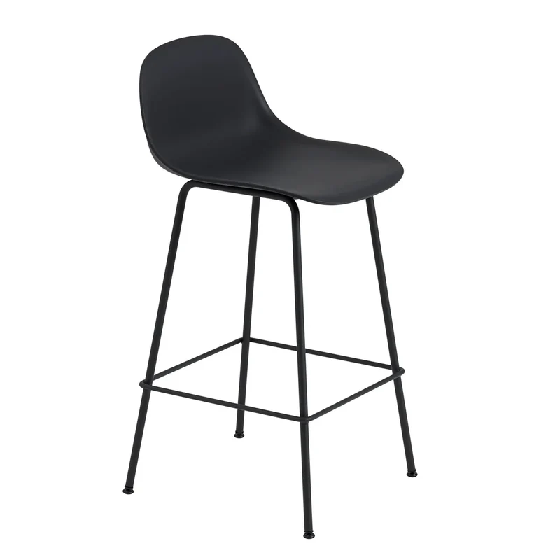 B-Ware Muuto Fiber Barhocker Tube Base Hocker Küchenstuhl Rückenlehne H65cm schwarz 55