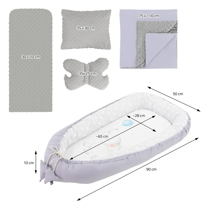 Babynest Set 5 Tlg. 90x50 cm Elefantmuster aus Baumwolle Joyz