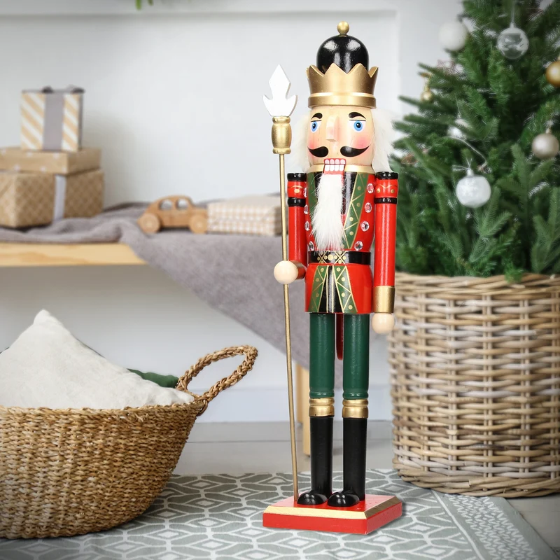 Nussknacker Soldat mit schwarzer Krone und Zepter 50 cm aus Holz