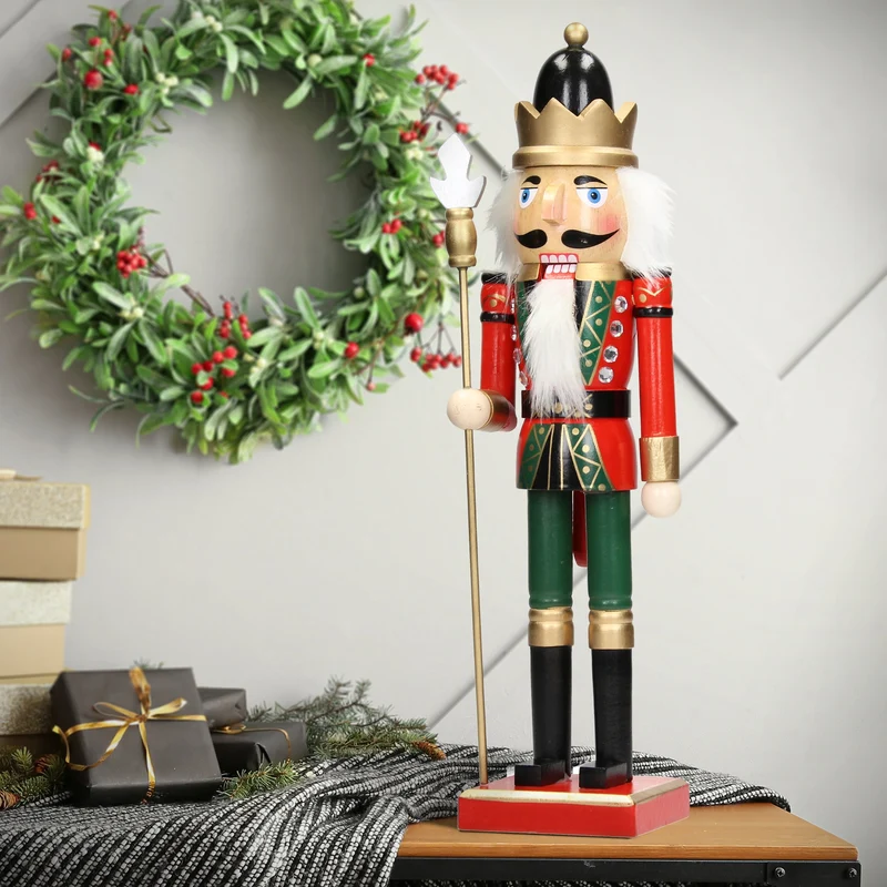 Nussknacker Soldat mit schwarzer Krone und Zepter 38 cm aus Holz