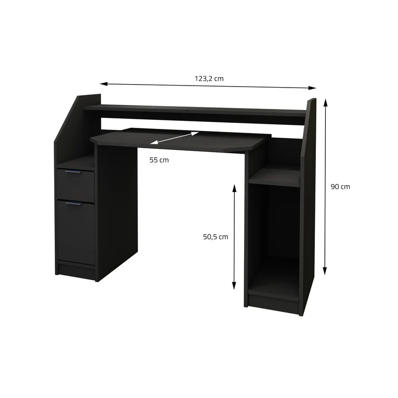 Schreibtisch mit Schublade 123x90 cm Schwarz aus MDF ML-Design
