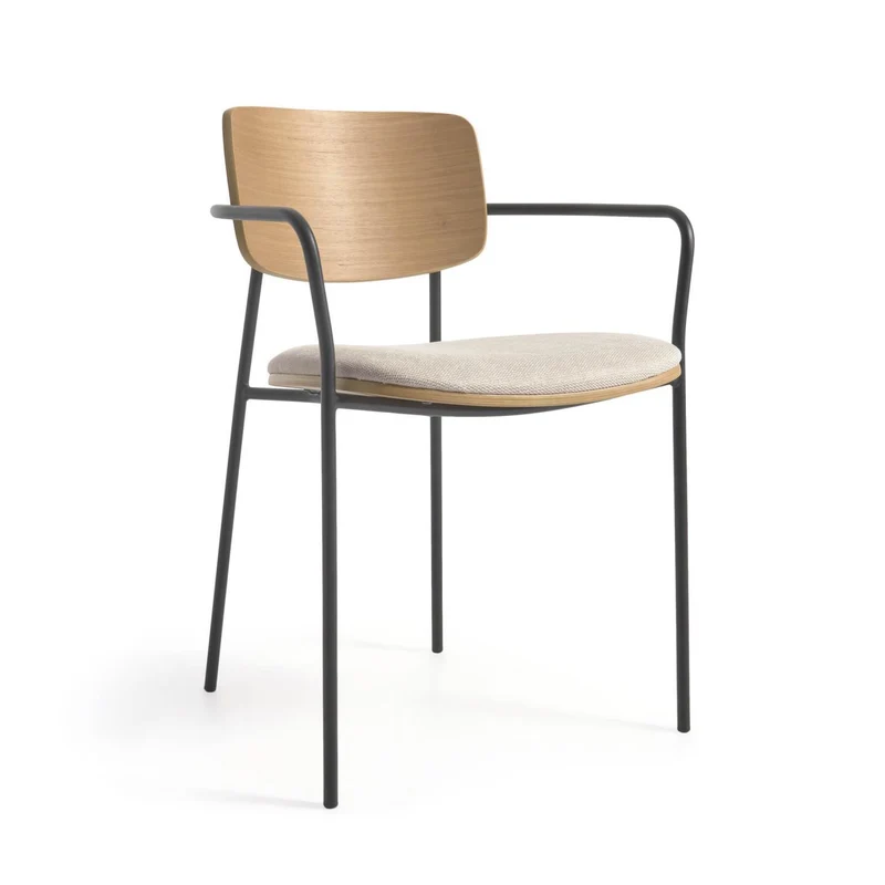B-Ware Kave Home Stuhl Sessel Maureen Holz Beige Metall Eichenfurnier Naturausführung