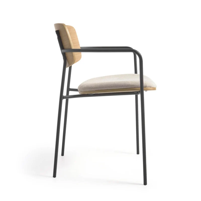 B-Ware Kave Home Stuhl Sessel Maureen Holz Beige Metall Eichenfurnier Naturausführung