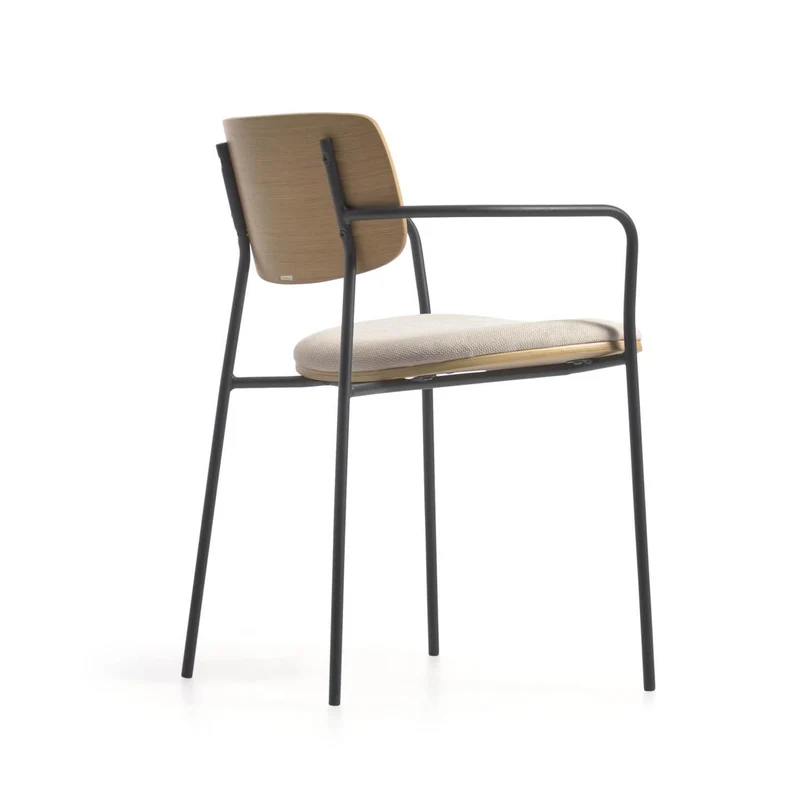 B-Ware Kave Home Stuhl Sessel Maureen Holz Beige Metall Eichenfurnier Naturausführung