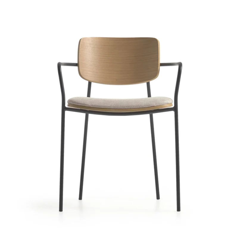 B-Ware Kave Home Stuhl Sessel Maureen Holz Beige Metall Eichenfurnier Naturausführung