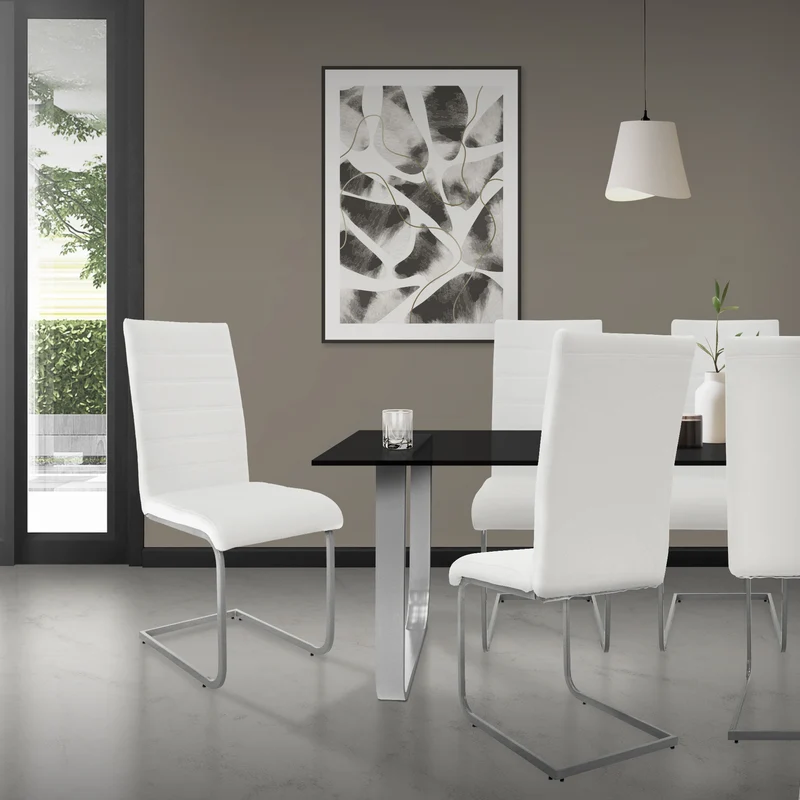 6er Set Esszimmerstuhl Freischwinger mit Rückenlehne Weiß Kunsterlederbezug ML-Design