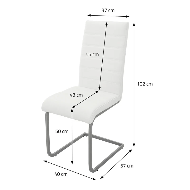 4er Set Esszimmerstuhl Freischwinger mit Rückenlehne Weiß Kunsterlederbezug ML-Design