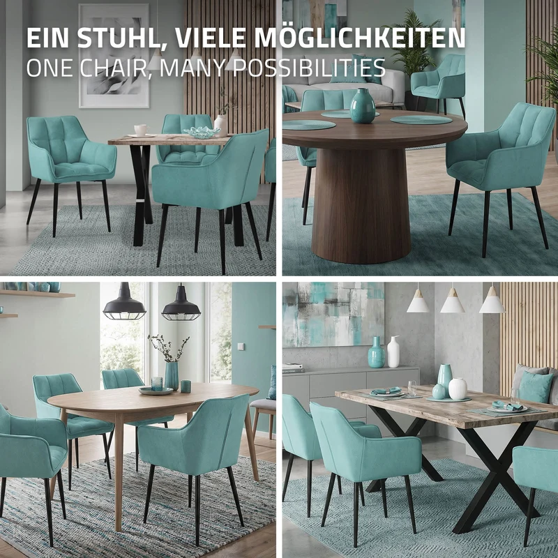 Esszimmerstuhl Petrol aus Frotteestoff mit dickem gepolsterter Sitz ML-Design