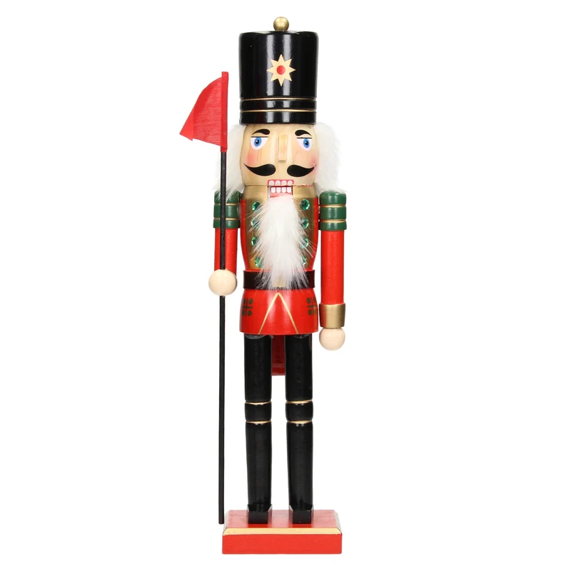 Nussknacker Soldat mit schwarzem Hut und Fahne 38 cm aus Holz