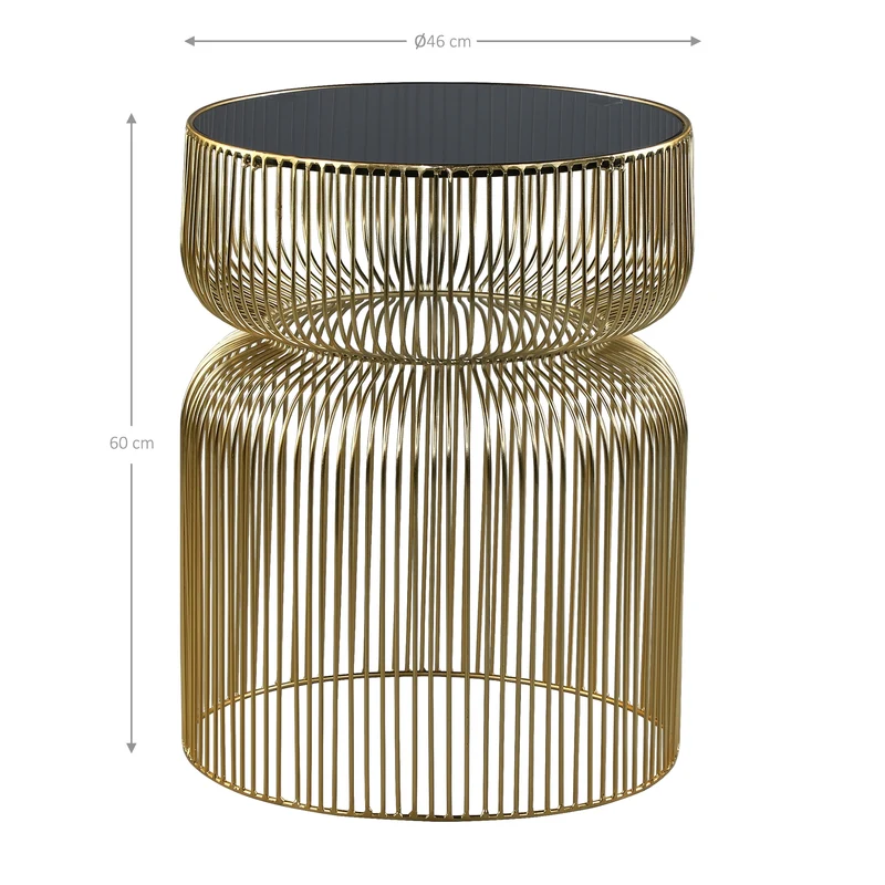 Couchtisch 2er Set Zylinderförmig Gold/Schwarz aus Eisen und Glas WOMO-Design
