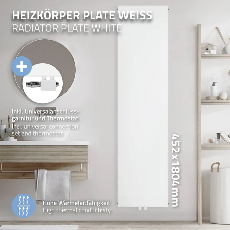 Badheizkörper 1800x452 mm Weiß mit Universale Anschlussgarnitur ML-Design