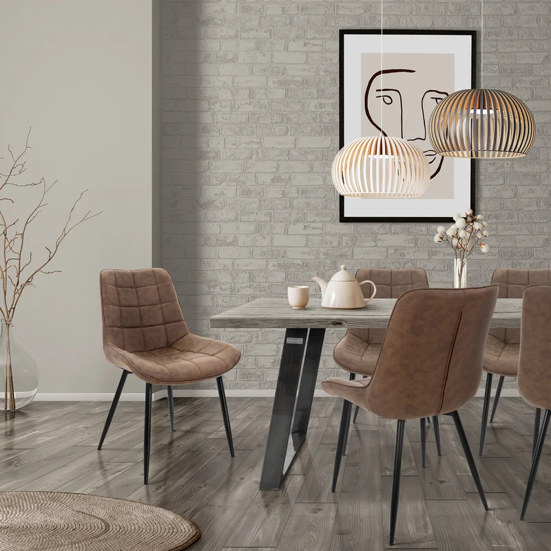 Esszimmerstuhl 2er Set Quadrat Steppung Braun Kunstlederbezug mit Metallbeinen inkl. Montagematerial ML-Design
