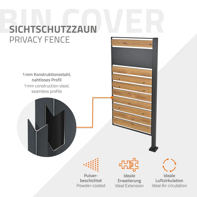 Mülltonnenzaun 83x150 cm Anthrazit/Holzoptik aus Stahl ML-Design