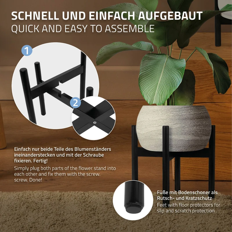 Blumenständer 25x25x30 cm Schwarz aus Holz ML-Design