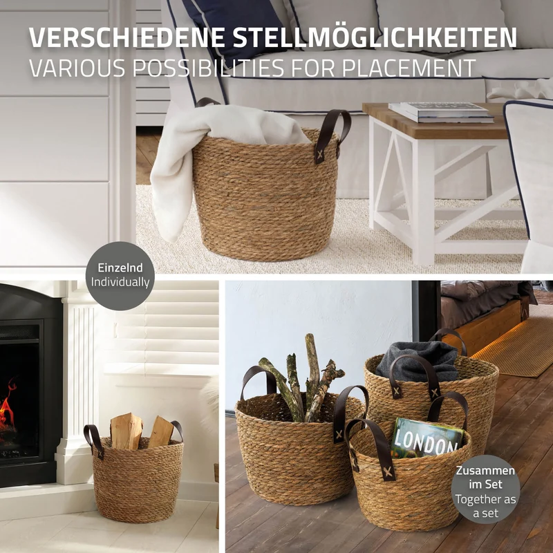 Korb 3er Set mit Griffen Braun