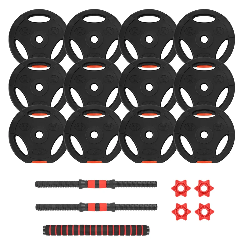 Hantelset Langhantel und Kurzhantel 30 kg 2 in 1 aus PVC und Gummi