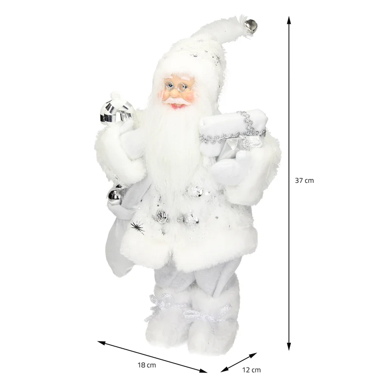 Weihnachtsmann Deko-Figur 37 cm hoch Weiß mit Geschenkesack