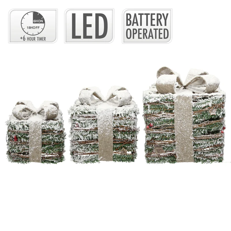LED Geschenkboxen 3er Set Grün mit Timer Funktion