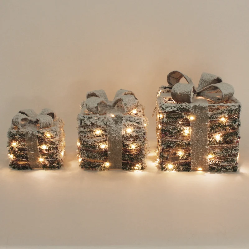 LED Geschenkboxen 3er Set Grün mit Timer Funktion