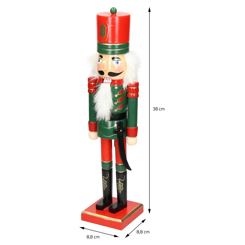 Nussknacker Soldat mit rotem Hut und Säbel 38 cm aus Holz