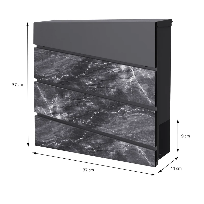Briefkasten 37x37x11 cm Anthrazit/Schwarz-Marmoroptik aus Stahl ML-Design
