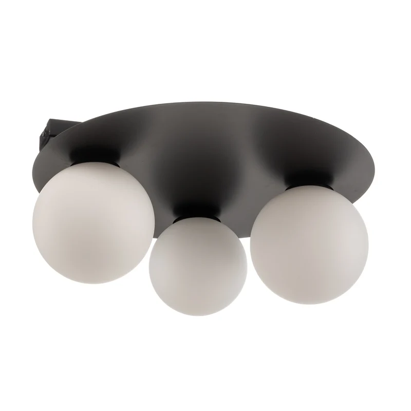 B-Ware Firn Deckenleuchte Lampe rund dreiarmig Schwarz Weiss Stahl Glas