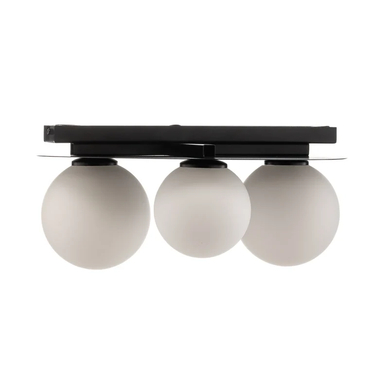 B-Ware Firn Deckenleuchte Lampe rund dreiarmig Schwarz Weiss Stahl Glas