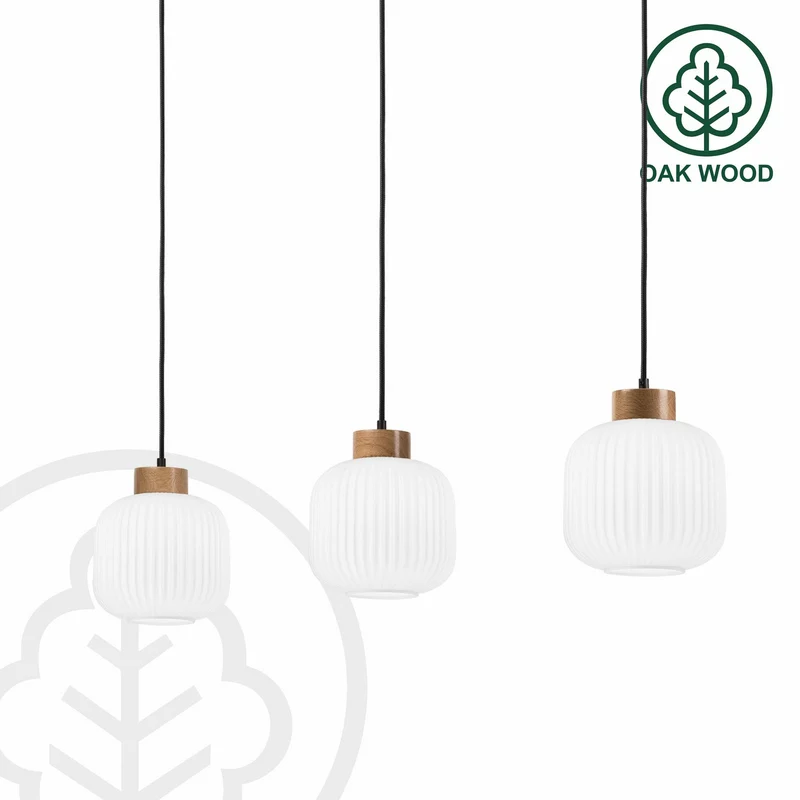 B-Ware Lamkur Pendelleuchte Hängeleuchte Harmony Opalglas Eiche Dreiflammig LED E27