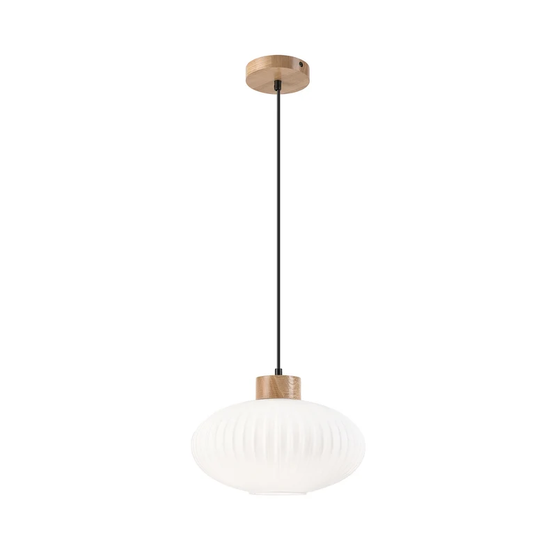B-Ware Hängeleuchte Pendelleuchte Harmony Glas Holz Weiß Eiche Wohnzimmer 25 cm