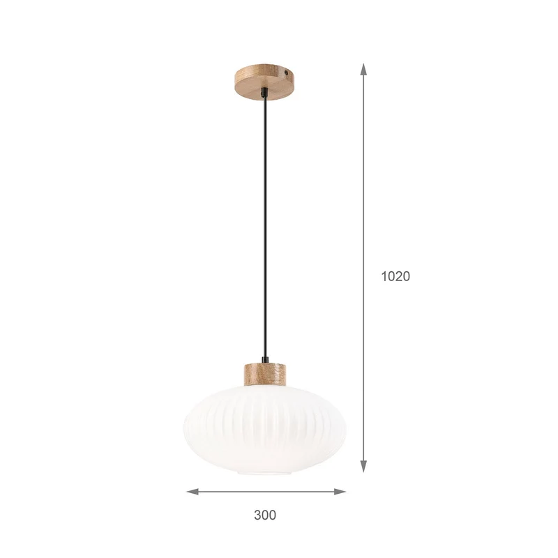 B-Ware Hängeleuchte Pendelleuchte Harmony Glas Holz Weiß Eiche Wohnzimmer 25 cm