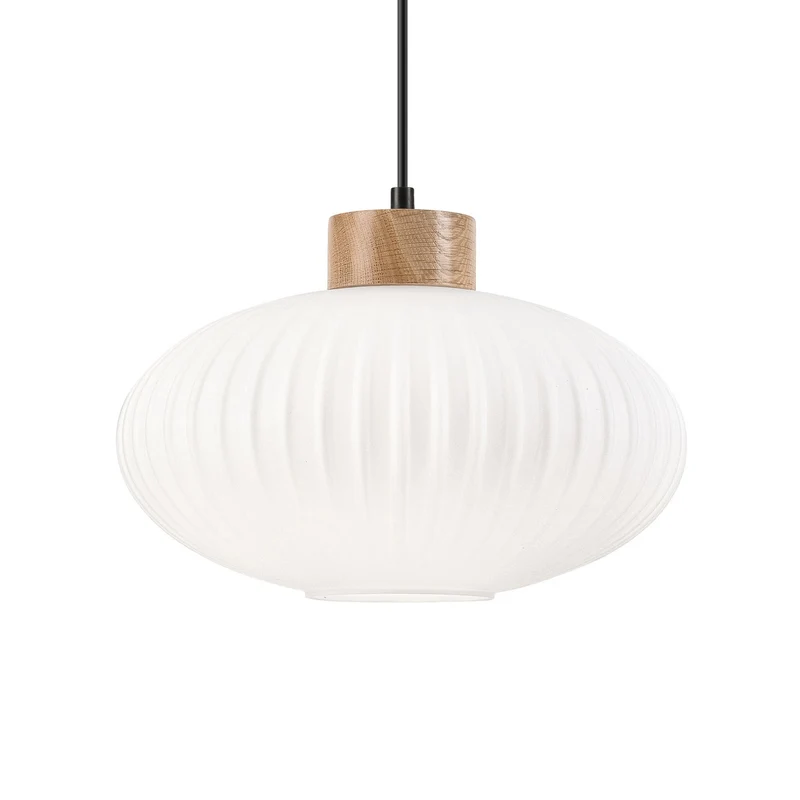 B-Ware Hängeleuchte Pendelleuchte Harmony Glas Holz Weiß Eiche Wohnzimmer 25 cm